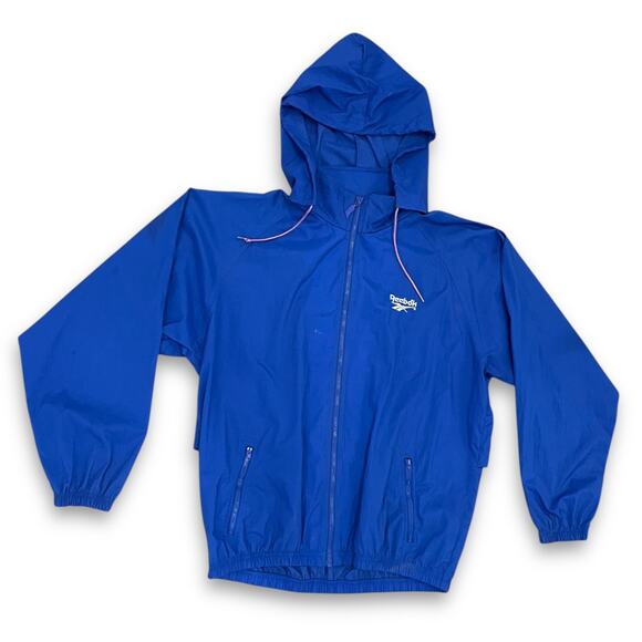 Vintage 1990s Reebok Blue Windbreaker Jacket – Removable Hood – Size L - Picture 1 of 7